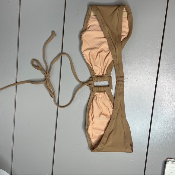 J.Crew Size XL Bikini TOP ONLY Beige Nude Keyhole Halter Neck Tie - Picture 4 of 5
